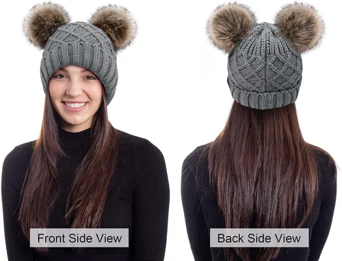 Vista 6 de Arctic Paw Womens Winter Hat Cable Knit Beanie for Women Faux Fur Pompom Ears