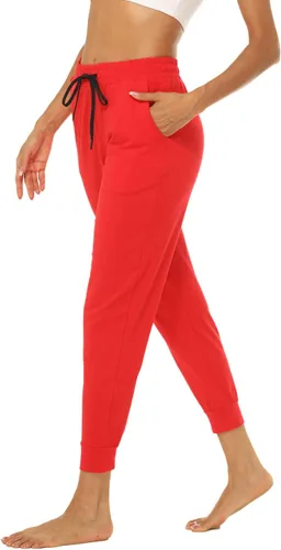Vista 6 de AvaCostume Pantalones deportivos ligeros de algodón para mujer, pantalones deportivos de yoga, pantalones casuales con bolsillos