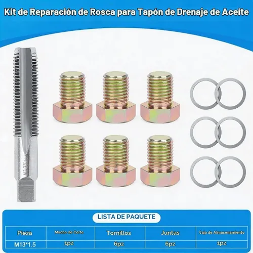 Vista 2 de Kit de herramientas de reparación de roscas de tapón de drenaje de aceite M13 X 1.5MM, kit de reparación de rosca de bandeja de aceite