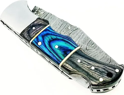 Vista 8 de Cuchillo de bolsillo de acero de Damasco, hecho a mano, cuchillo plegable de alta calidad para hombres, cuchillo al aire libre para camping
