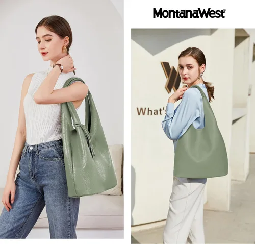 Vista 2 de Montana West Bolsos estilo hobo holgados para mujer, bolsos de hombro suaves de diseñador para mujer, bolso de mano con asa superior