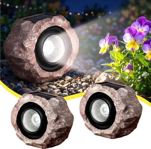 Vista 10 de Luces solares de roca para exteriores, foco de paisaje de roca sintética gris para patio Solar Landscape Lighting, Realistic Gray Rock Design