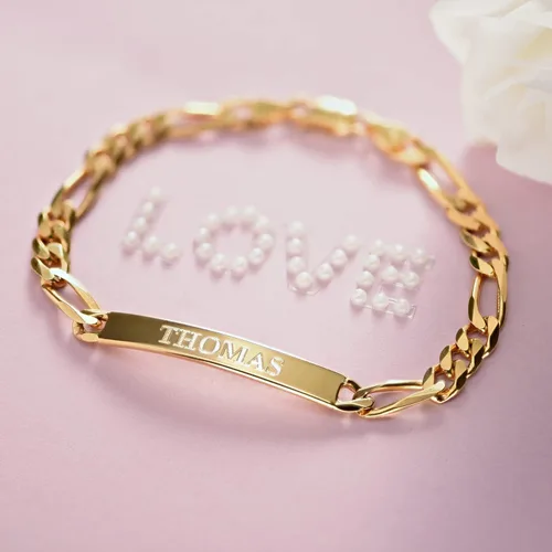 Vista 8 de MyNameNecklace Pulsera de plata de ley 925 chapada en oro y grabado personalizado para el día del padre