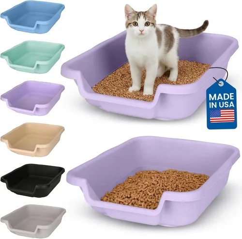 Vista 26 de KittyGoHere - Caja de arena para gatos mayores, sartén pequeña con cuchara jumbo de mango largo, caja de arena para gatos de entrada baja, ligera