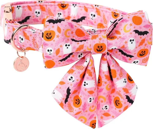 Vista 30 de DOGWONG - Collar de Acción de Gracias con Bellota y Flor para Perro, Collar de Perro de Pavo Otoñal, Collar de Calabaza de Algodón Suave y Duradero