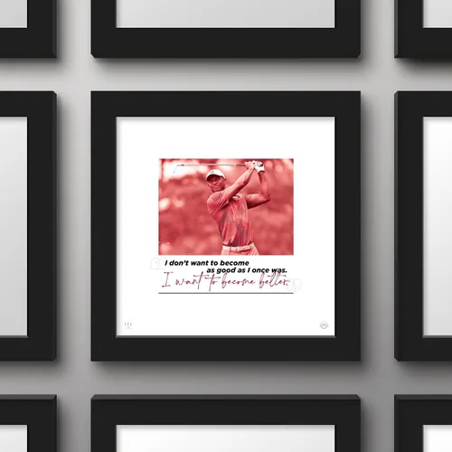 Vista 2 de Trends International Gallery Pops Tiger Woods - Arte de pared con frase Become Better, versión enmarcada negra, 12 x 12 pulgadas