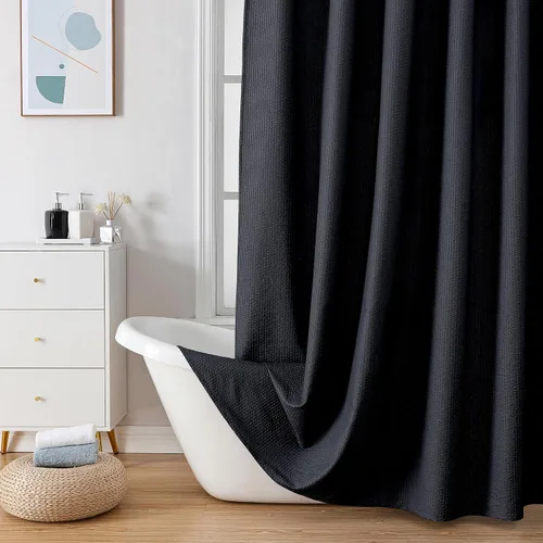 Vista 31 de OVZME Cortina de ducha de tela Berry Stall de 36 x 72 pulgadas, suave y gofre, pequeña cortina de ducha negra para baño con textura para un
