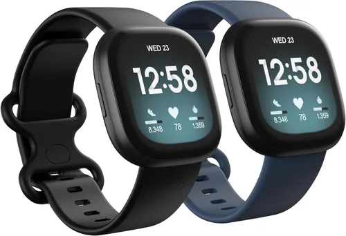 Vista 10 de Paquete de 2 bandas impermeables compatibles con Fitbit Versa 3/Fitbit Versa 4/Fitbit Sense/Sense 2, pulseras deportivas clásicas de repuesto suaves