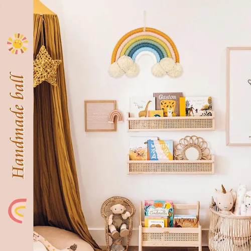 Vista 5 de Arco iris de macramé, decoración de cuarto de bebé, decoración bohemia arco iris, colgante de pared grande arcoíris