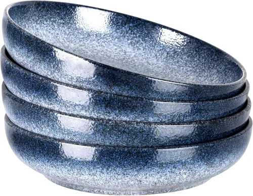 Vista 9 de S&Q'S CERAMICS Juego de 4 tazones grandes para servir, tazones grandes para ensalada de 65 onzas, platos hondos de cerámica anchos y poco profundos