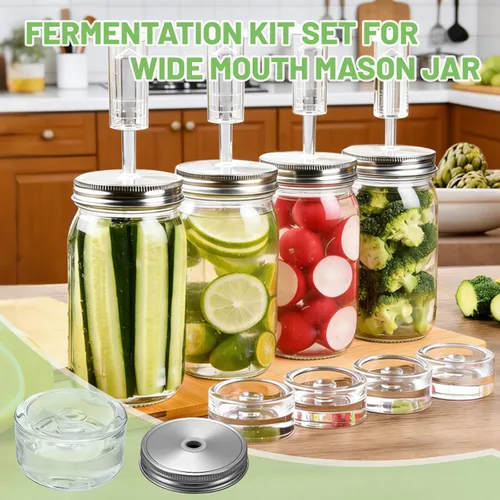 Vista 6 de Klemon Kit de fermentación para tarro de fermentación de masón de boca ancha, kit de chucrut en pepinillo, 4 tapas de fermentación, 4 pesos