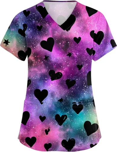 Vista 27 de Camisetas de uniforme médico de Navidad para mujer, talla grande, estampado ##896-Multicolor