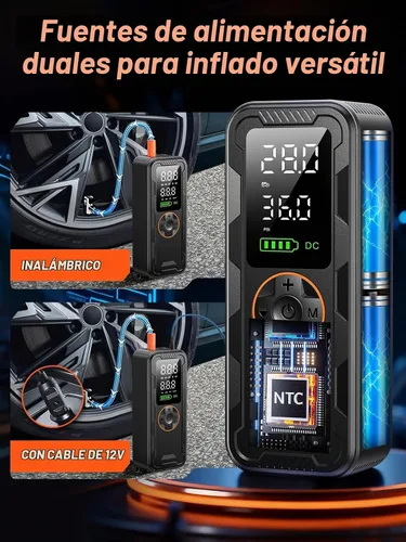 Vista 7 de Compresor de aire portátil para inflar neumáticos, bomba de aire eléctrica de 150 PSI con manómetro digital, inflado rápido, apagado automático, luz