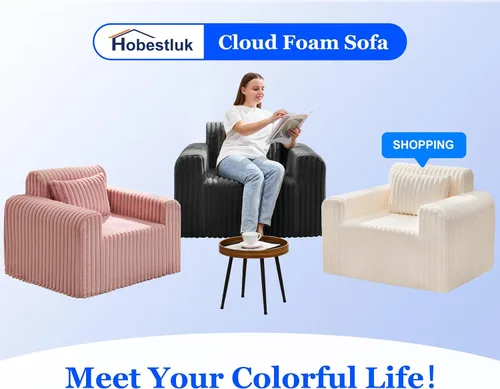 Vista 7 de Hobestluk Sofá Individual de Espuma Sillón Sofá para Espacios Pequeños Sofás Cómodos con Funda Extraíble Sofá Peludo con Almohadas para Sala