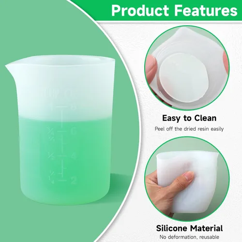 Vista 5 de Vasos medidores de silicona grandes de 8.5 fl oz, vasos de resina reutilizables de 8 onzas para epoxi, moldes de fundición, slime, proyectos de arte