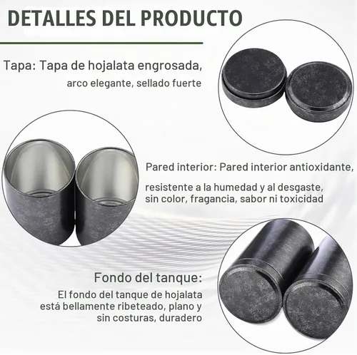 Vista 3 de meekoo 18 latas de té para té suelto de 6 onzas herméticas a granel con tapas, tarros de té de metal, pequeños recipientes redondos de Negro