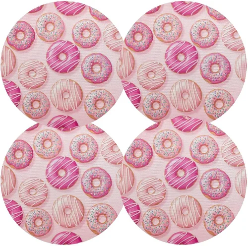 Vista 2 de Pink Donuts Round Placemat, Non Slip Heat Resistant Mats for Kitchen one sizex1