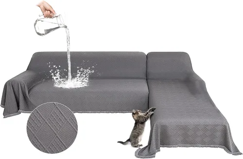 Vista 16 de Fundas impermeables para sofá modular en forma de L, 2 piezas, lavable, en forma de L, protector de muebles acolchado de jacquard para perros, Gris