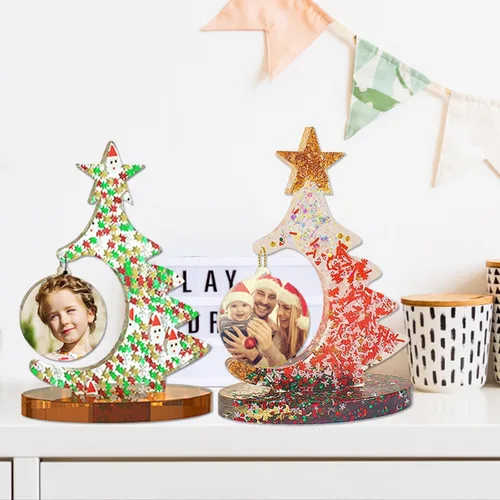 Vista 4 de Molde de silicona para marco de fotos de árbol de resina, moldes de resina de resina epoxi para bricolaje, adornos de Navidad, manualidades