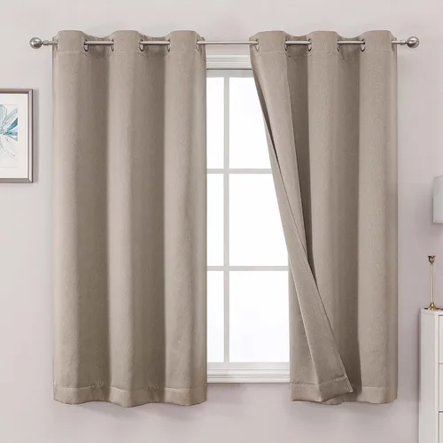 Vista 19 de OWENIE Cortinas 100% opacas de 63 pulgadas de largo, 2 paneles para dormitorio, sala de estar, cortinas superiores con ojales con aislamiento Negro