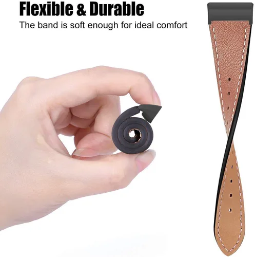 Vista 3 de Correa de cuero compatible con Fitbit Charge 3/Charge 4, bandas de cuero genuino de repuesto para mujeres y hombres 01. Conector de grafito y marrón