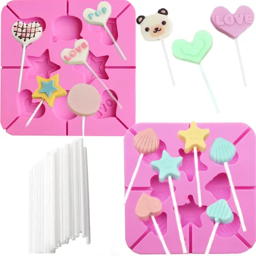 Vista 11 de Paquete de 2 moldes de silicona para piruletas de Pascua, 8 moldes de silicona para piruletas de conejito de cavidad, molde de caramelo duro