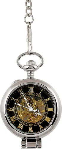 Vista 3 de Reloj de bolsillo con moneda con movimiento de esqueleto, plata en capas doradas Franklin Half Dollar Moneda estadounidense genuina Segunda mano