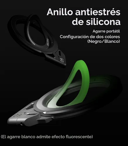 Vista 7 de Aulumu Funda térmica magnética A17 para iPhone 17 Pro Max + agarre de anillo magnético G09, incluye (A17) gris + (G09) negro