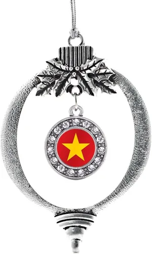 Vista 68 de Inspired Silver - Adorno con dije de cara de carlino - Adornos navideños de círculo de plata con joyas de circonita cúbica