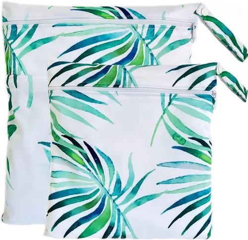 Vista 24 de Bolsa para pañales de tela, 2 bolsas impermeables y reutilizables con bolsillos con cremallera, lavable, reutilizable para viajes, playa, piscina