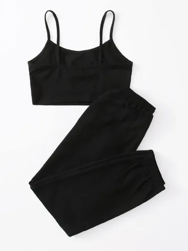 Vista 2 de SOLY HUX Conjunto de 2 piezas para niña con camiseta corta y pantalones deportivos de mariposa, Negro