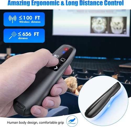Vista 5 de Clicker de presentación USB tipo C 2 en 1, clicker para presentaciones de PowerPoint, control remoto inalámbrico recargable, RF 2.4GHz USB