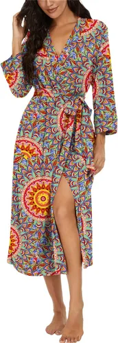 Vista 35 de VINTATRE Bata tipo kimono para mujer, bata larga de punto, ligera, suave, ropa de dormir con cuello en V, casual, ropa de descanso para mujer Verde