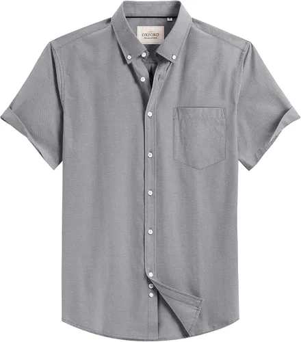 Vista 15 de Alimens & Gentle - Camisa de manga corta Oxford para hombre con ajuste regular, cuello abotonado y bolsillo