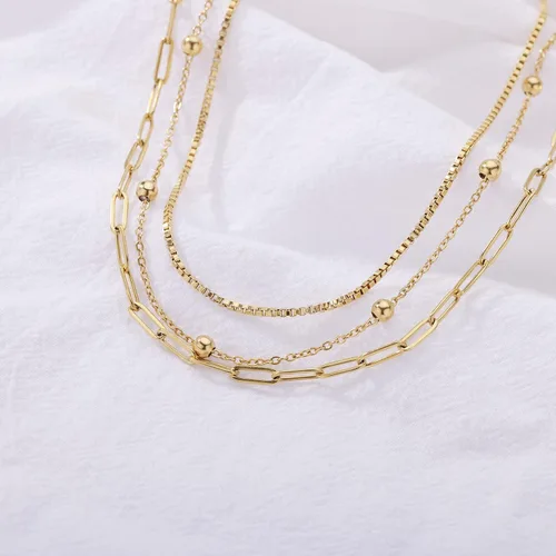 Vista 6 de VAttract Gargantilla en capas para mujer, monedacírculoperlacorazón chapado en oro de 18 quilates, collar de cadena de serpiente, collar de capas