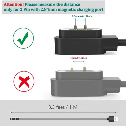 Vista 5 de Vancle Paquete de 2 cables de carga VeryFit para reloj inteligente, cable de carga USB magnético para reloj inteligente Veryfit ID205L, ID205U