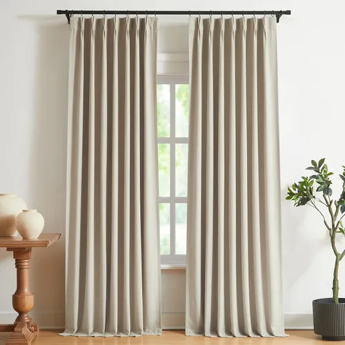 Vista 19 de Vision Home Cortinas marrones con pliegues pinzados, opacas completas, cortinas de ventana de lino mezclado para oscurecer la habitación, cortinas
