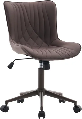 Vista 5 de YOUTASTE Silla de escritorio de oficina sin brazos con ruedas, silla giratoria ajustable, tapizada de piel sintética, soporte ergonómico