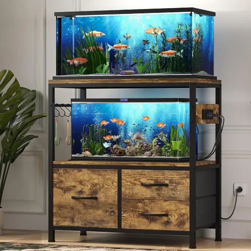 Vista 10 de Heybly Soporte para tanque de peces de 5-10 galones con cajón, toma de Negro