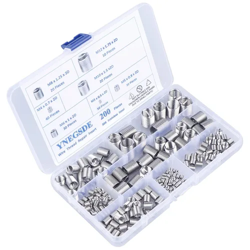 Vista 4 de Kit de reparación de rosca métrica helicoidal de acero inoxidable 304 – Kit surtido de 200 piezas – Insertos de manguito de tornillo de alambre M3