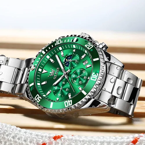 Vista 5 de OLEVS Mens Big Face Watches Stainless Steel Waterproof Date Analog Quartz Watches Fashion Business Chronograph Moon Phase Wrist Watches for Men