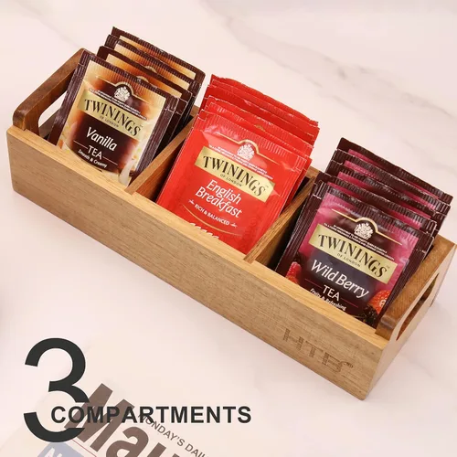 Vista 6 de HTB Bolsa de té de madera de acacia para almacenamiento y cepillo para fregar platos de teca