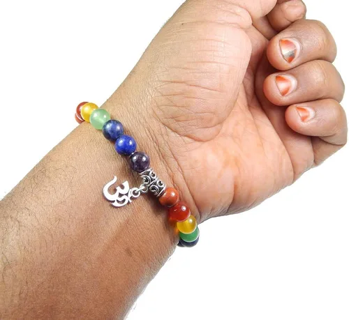 Vista 4 de Om encanto siete poder de curación Chakra Yoga 8mm. Natural abalorio pulsera elástica