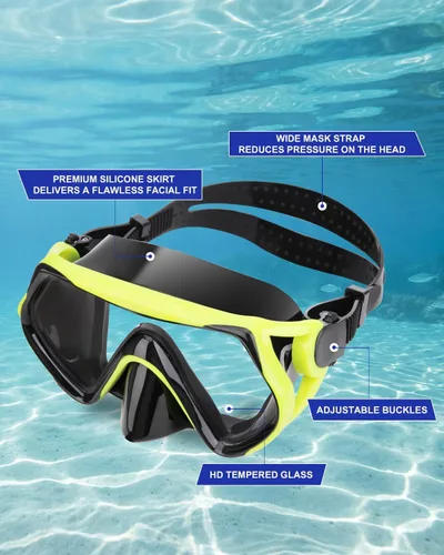 Vista 4 de Equipo de esnórquel para adultos, juego de máscara de esnórquel en seco, juego de máscara de buceo para adultos, máscara de buceo panorámica