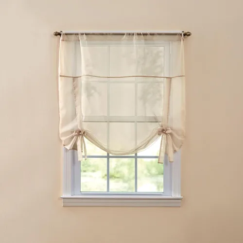 Vista 13 de BrylaneHome BH Studio - Persiana de gasa transparente con amarre, 32 pulgadas de ancho y 44 pulgadas de largo, hojas de otoño