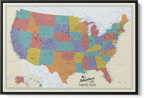 Vista 9 de Lienzo - Mapa de viaje personalizado de Tan Oceans USA con marco negro Marrón (Rustic Brown)