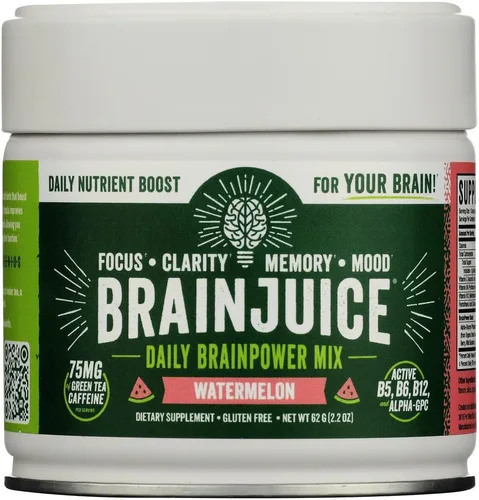 Vista 9 de BrainJuice Suplemento de apoyo cerebral nootrópicos, polvo sin gluten para energía y concentración, mezcla de bebida con L teanina, Alpha GPC