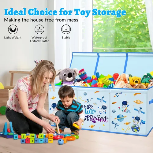 Vista 6 de decalsweet Caja de juguetes para niños, contenedor de almacenamiento plegable con asas para tapas para niños y niñas, caja organizadora de juguetes
