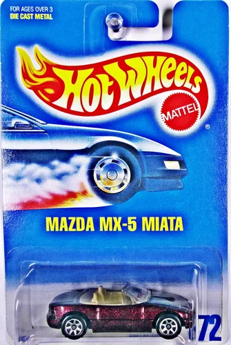 Vista 2 de Hot Wheels Mattel 1991 Escala 1:64 Granate Mazda MX-5 Miata coleccionista de coches fundidos #172