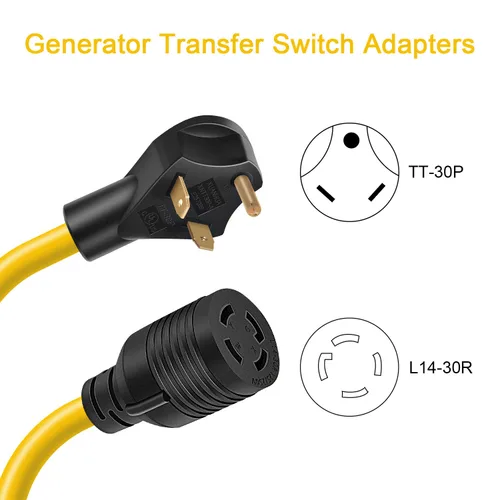 Vista 2 de Cable Adaptador de Interruptor de Transferencia de Generador Rophor TT-30P Macho a L14-30R Hembra, Adaptador de Enchufe de 30 Amperios 3 Clavijas a